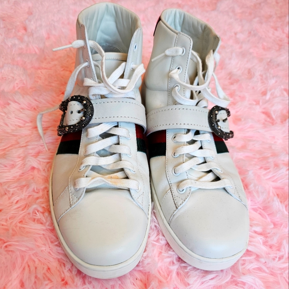 Gucci Ace High-top sneakers w/ Dionysus Buckle